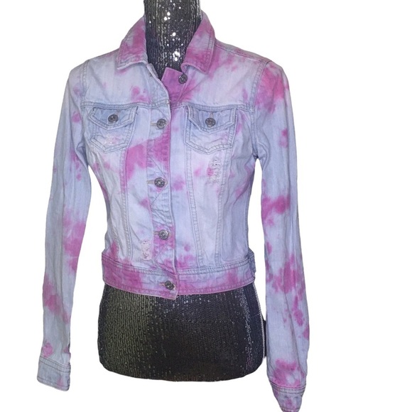 Mudd Y2K denim jacket juniors medium tie dye pink blue - Picture 1 of 7